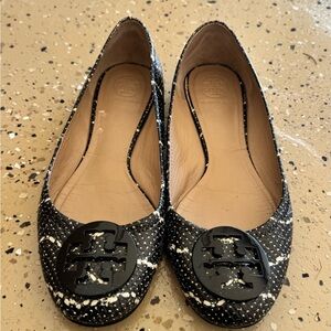 Tory Burch Speckled Black and White Flats